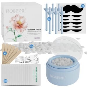 ROSEPIL Mini Nose & Face Wax Kit for Men & Women | Painless Face Hair Removal | USB Portable Warmer | BLUE