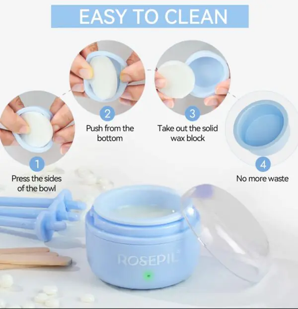 Mini Nose & Face Wax Kit for Men & Women | Painless Face Hair Removal | USB Portable Warmer | BLUE - Image 6