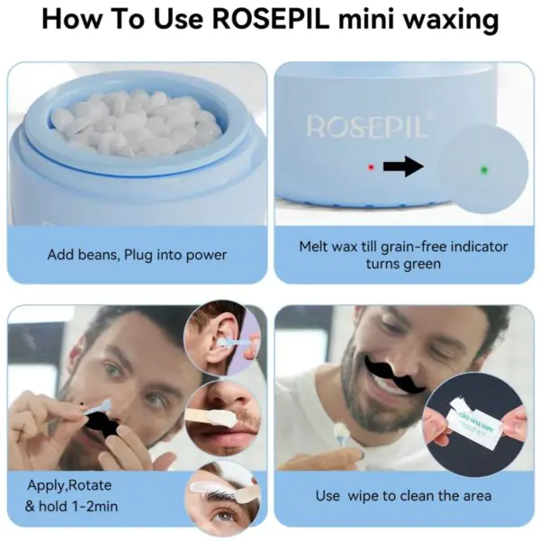 Mini Nose & Face Wax Kit for Men & Women | Painless Face Hair Removal | USB Portable Warmer | BLUE - Image 9